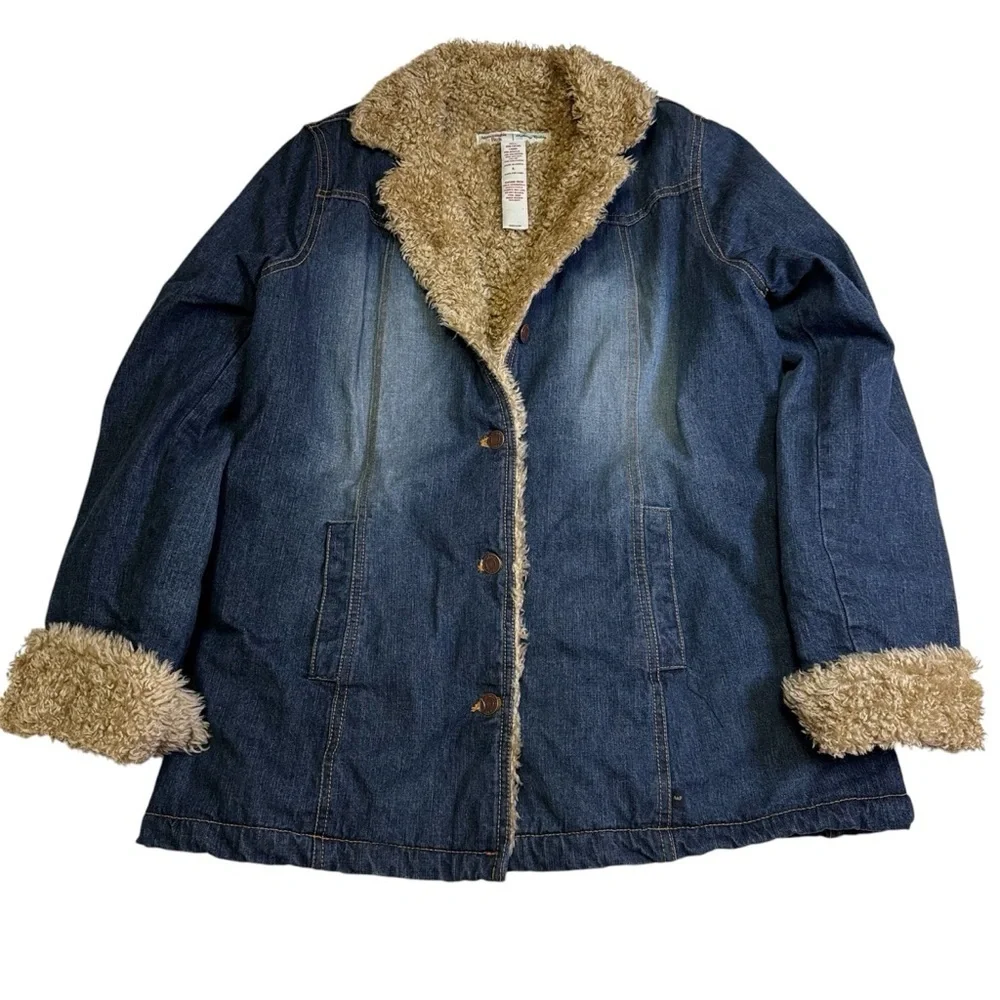 Abercrombie and Fitch Denim Barn Jacket Coat Size Large Sherpa Lined Pockets NEW - Picture 11 of 12